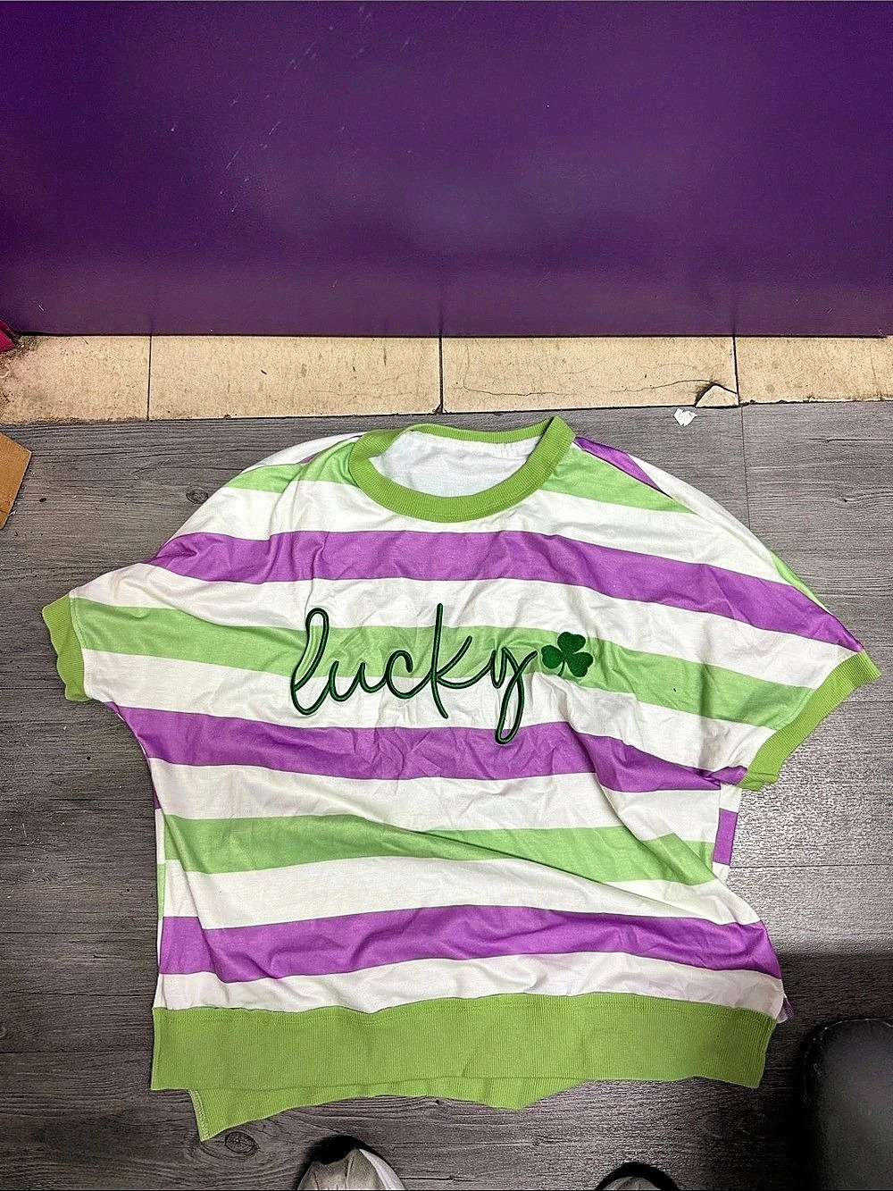 Striped Short Sleeve Tee in Green & Purple